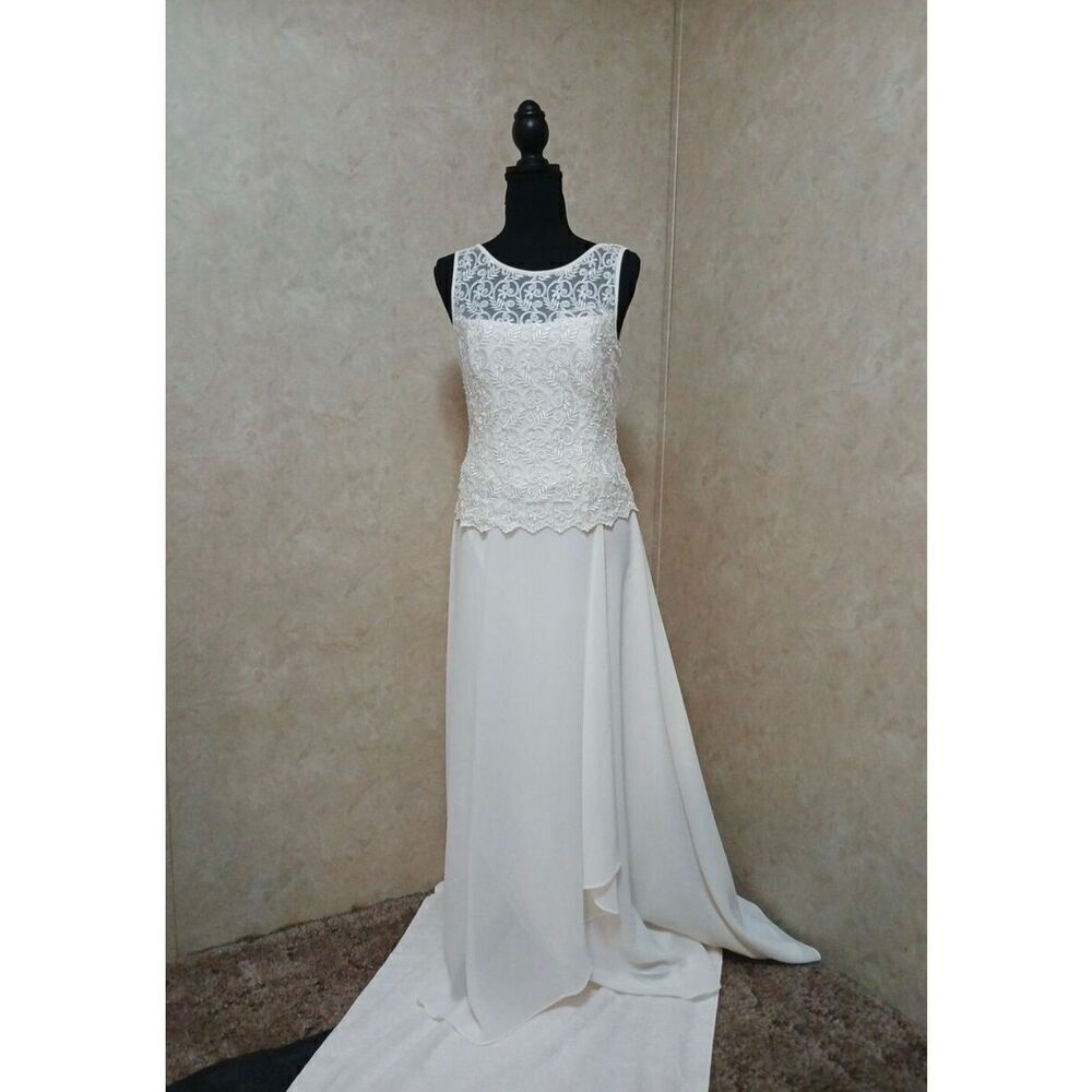 NWT Gorgeous Sz 8 Michaelangelo White Vintage Wedding Dress lace top crepe skirt